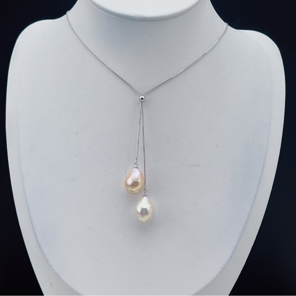 N196 S925 High Quality Freshwater Edison Baroque Pearl Adjustable Necklace - Picture 6 of 9